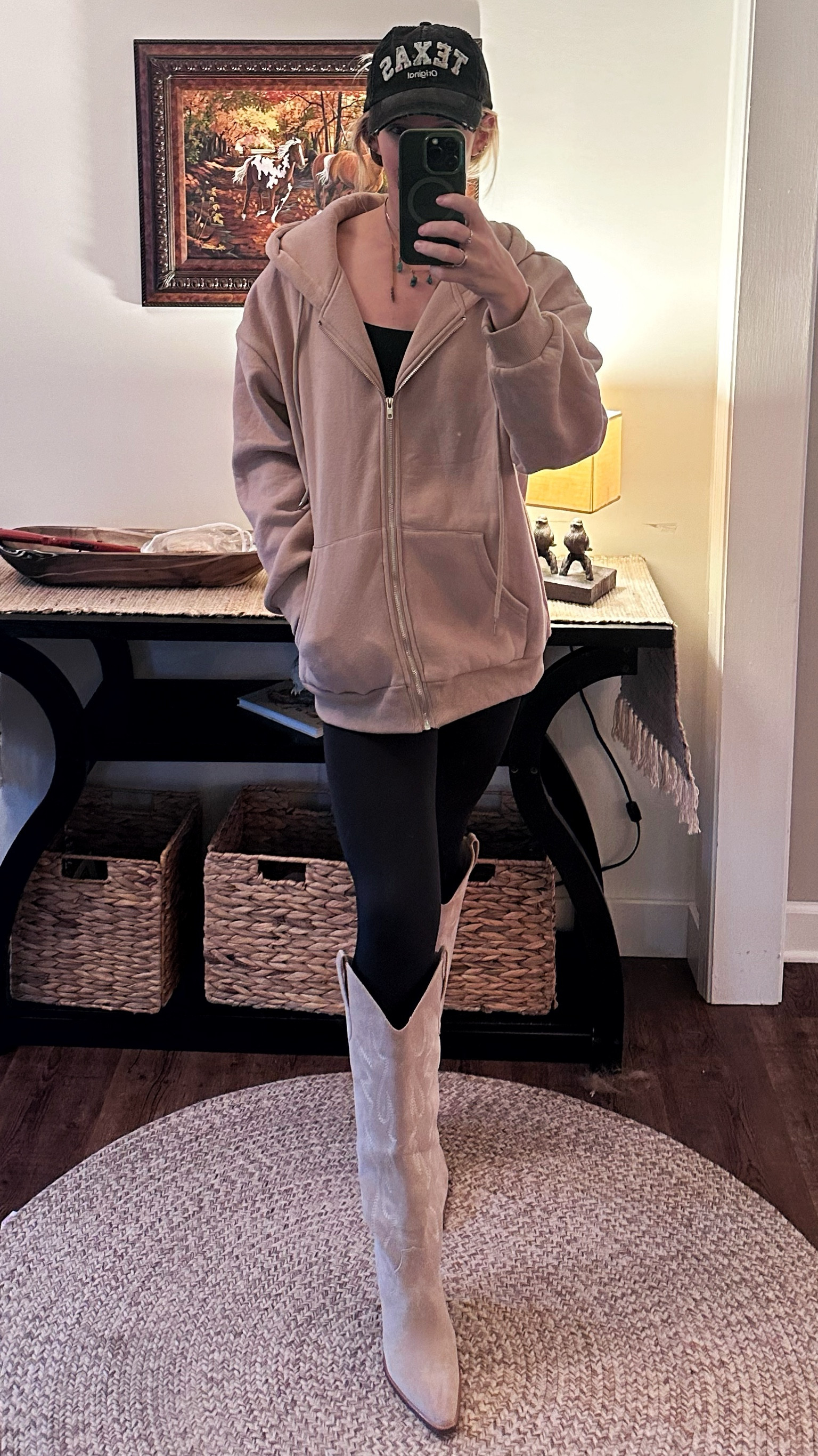 Mixing cowgirl chic with casual fall vibes 🤠🍂 Loving these tan high-knee boots paired with my go-to black bodysuit and leggings. Added a cozy tan zip-up hoodie and my Texas ball cap for the perfect touch of comfort and style. Whether it's a fall day out or keeping it casual, this look is everything! Tap to shop my full look! #WesternStyle #FallOutfitInspo #CowgirlChic #LTKUnder100 #TexasVibes

#LTKActive #LTKxPrimeDay #LTKStyleTip
