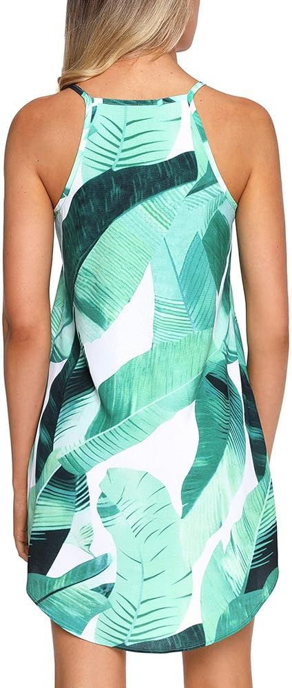 Asvivid Womens Halter Palm Leaf Floral Casual Dresses Summer Beach Dress Sleeveless Short Sundres... | Amazon (US)