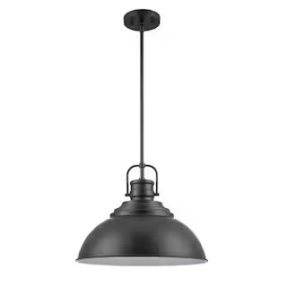 Home Decorators Collection Shelston 16 in. 1-Light Black Farmhouse Hanging Kitchen Pendant Light wit | The Home Depot