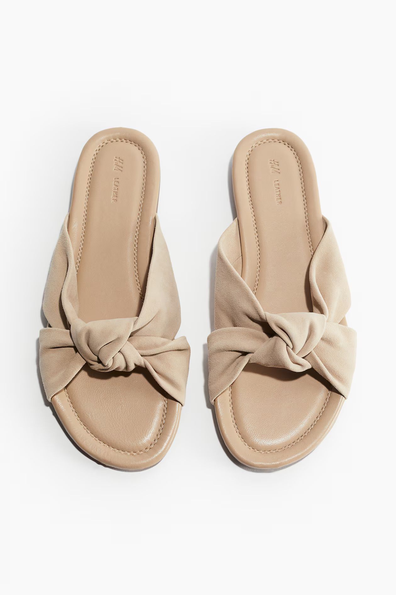 Knot-detail leather sandals - No heel - Beige - Ladies | H&M GB | H&M (UK, MY, IN, SG, PH, TW, HK)