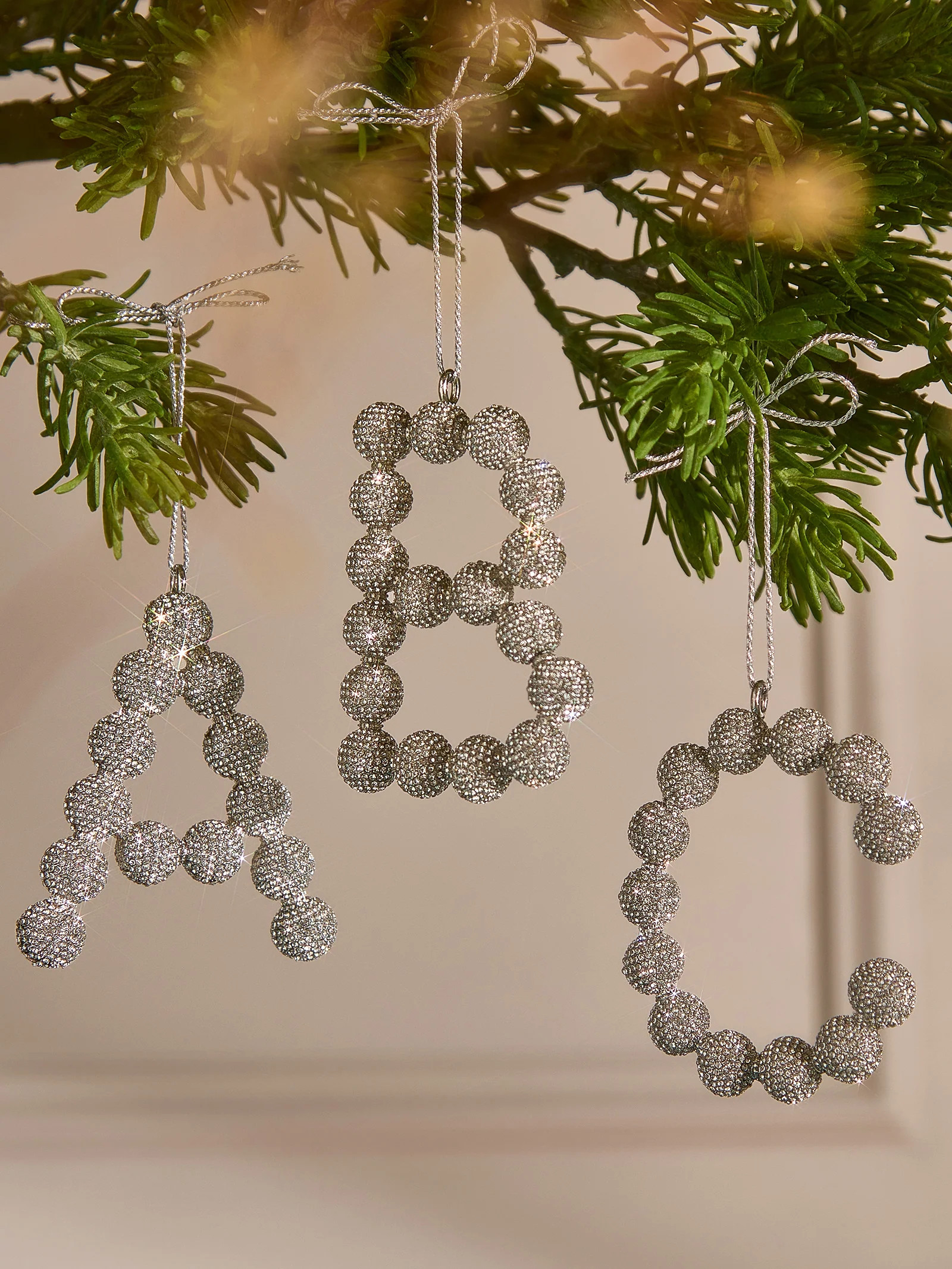 Merry Monogram Ornament - Silver/Pavé | BaubleBar