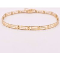 7.25"" Open Greek Key Shiny Bracelet Real Solid 14K Yellow Gold Hidden Lock | Etsy (US)