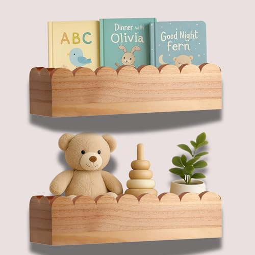 Green Goods Supply Scalloped Shelves - Set of 2 Pre-Assembled 15.6inch Floating Nursery Book Shelves, Scalloped Book Shelf - Kids Wall Bookshelf, Nursery Decor, Floating Shelves for Wall | Amazon (US)