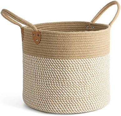 CHICVITA Large Jute Basket Woven Storage Basket with Handles – Jute Laundry Basket Toy Towels Blanke | Amazon (US)