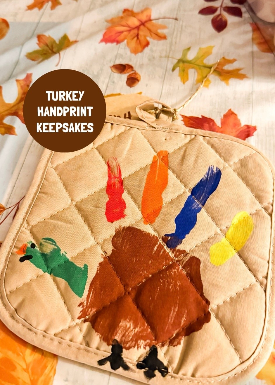 The cutest Friendsgiving/Thanksgiving craft EVER!
Turkey handprints… on pot holders! 🦃🧡

Sentimental ✔️
Budget-friendly ✔️
Easy ✔️

What you need:
• Pot holders (Dollar Tree has 2 for $1.25!)
• Fabric paint + brushes
• Fabric markers
• Optional gift tags for names

How to:
Paint kids’ hands → press on potholder → let dry → add details with markers (eyes, beak, etc!)

The sweetest little keepsake to bring out every November — or gift to grandparents and hostess friends ✨

Mom win + kid magic 🍁

#TurkeyHandprintCraft #ThanksgivingCraft #FriendsgivingCraft #KidsCraftIdeas #HolidayKeepsake #DIYKeepsakes #ThanksgivingDIY #CraftingWithKids #EasyHolidayCraft #DollarTreeFinds #DollarTreeCrafts #TurkeyHandprints #FallCrafting #MomLifeCrafts #HandprintCrafts #HolidayGiftingIdeas #FestiveFun #NovemberTraditions #KidMadeGifts #HolidayMagic

#LTKGiftGuide #LTKHoliday #LTKSeasonal