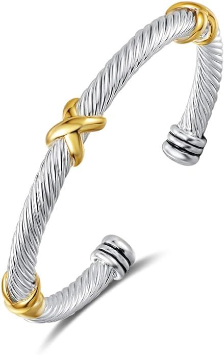 UNY Bracelet Designer Brand Inspired Antique Women Jewelry Cross Cable Wire Bangle Christmas Day ... | Amazon (US)