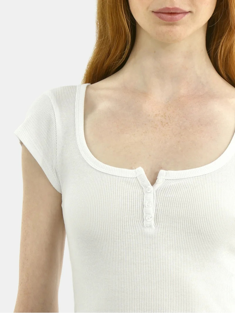 No Boundaries Cotton Henley Tee, Women's - Walmart.com | Walmart (US)