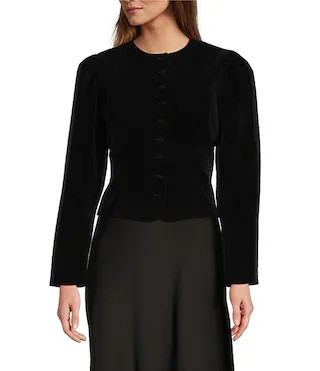 Rue Velvet Button Front Puff Long Sleeve Jacket | Dillard's
