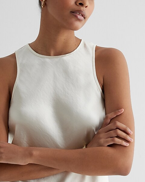 Satin Crew Neck Tank | Express