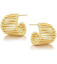 18K Gold Plated Small Chunky Hoops Earrings | Wire-Wrapped Hollow Gold Hoop Earrings for Women | ... | Amazon (US)