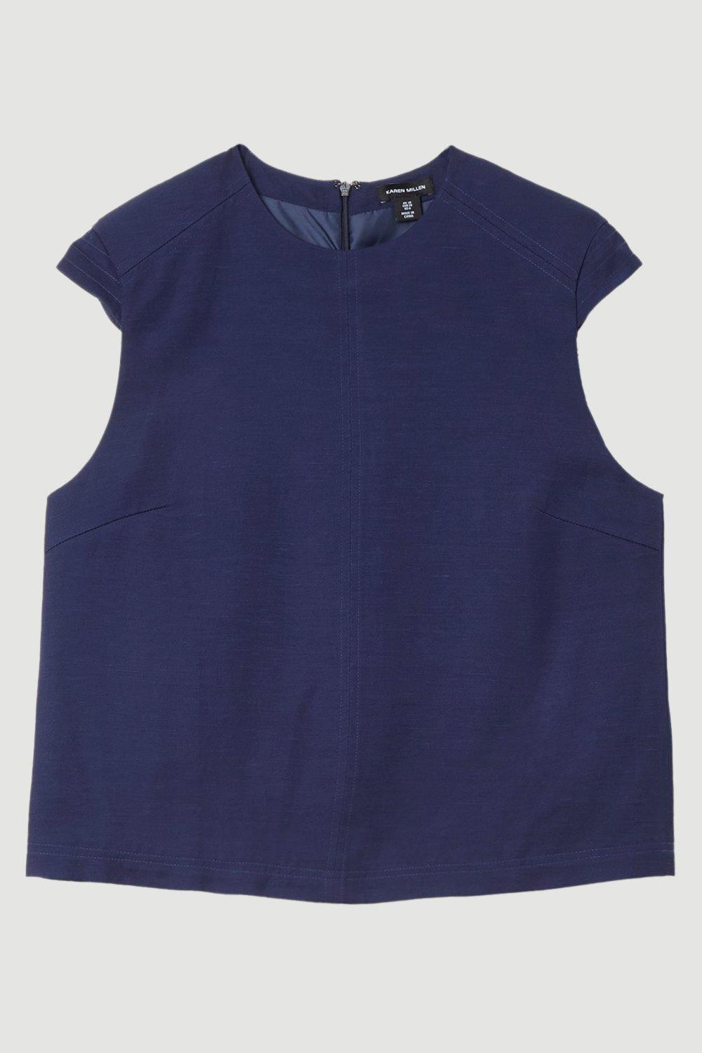 Tailored Viscose Linen Topstitch Detail Top | Karen Millen US