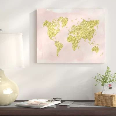World Map Painting on Wrapped Canvas East Urban Home Size: 16" H x 20" W x 1.5" D | Wayfair North America