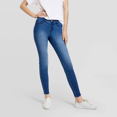 Hue Studio Women's Mid-Rise Frayed Edge Denim Leggings | Target