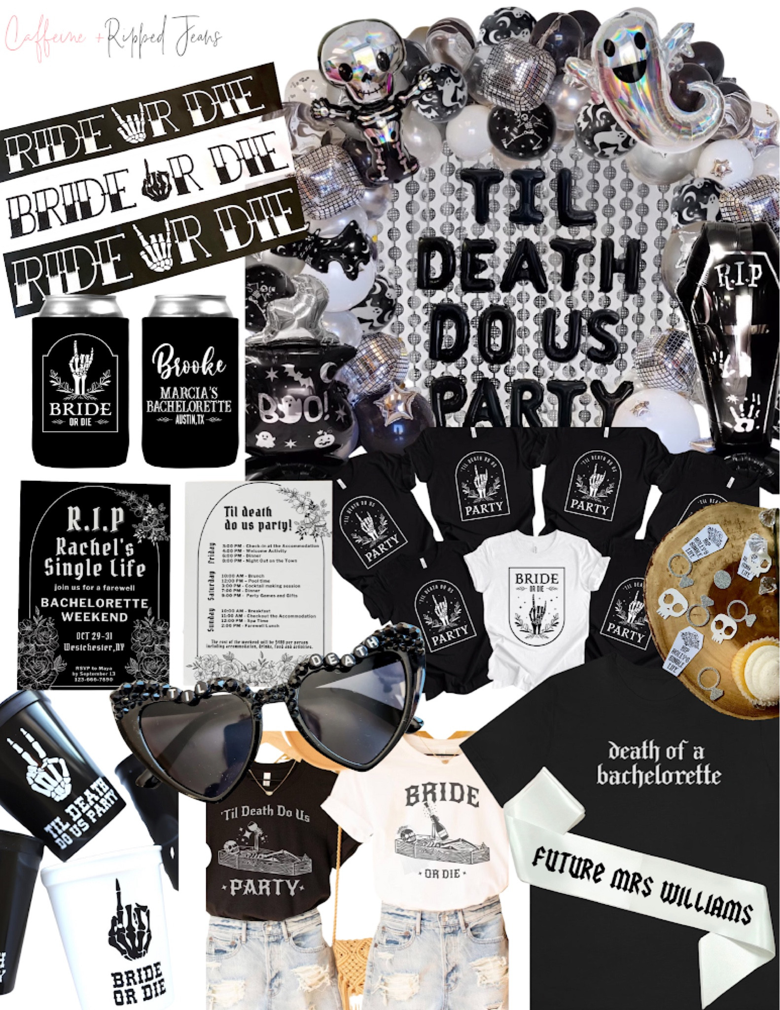 // bride or die bachelorette party theme // black bachelorette theme // til death do us party bachelorette party theme // 

#LTKfindsunder50 #LTKwedding #LTKparties