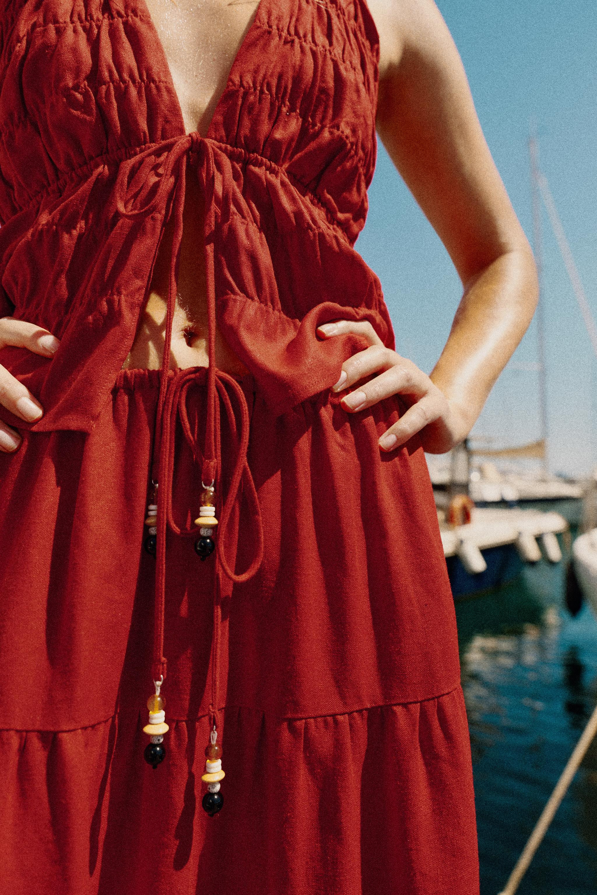 GATHERED LINEN BLEND MIDI SKIRT | Zara UK