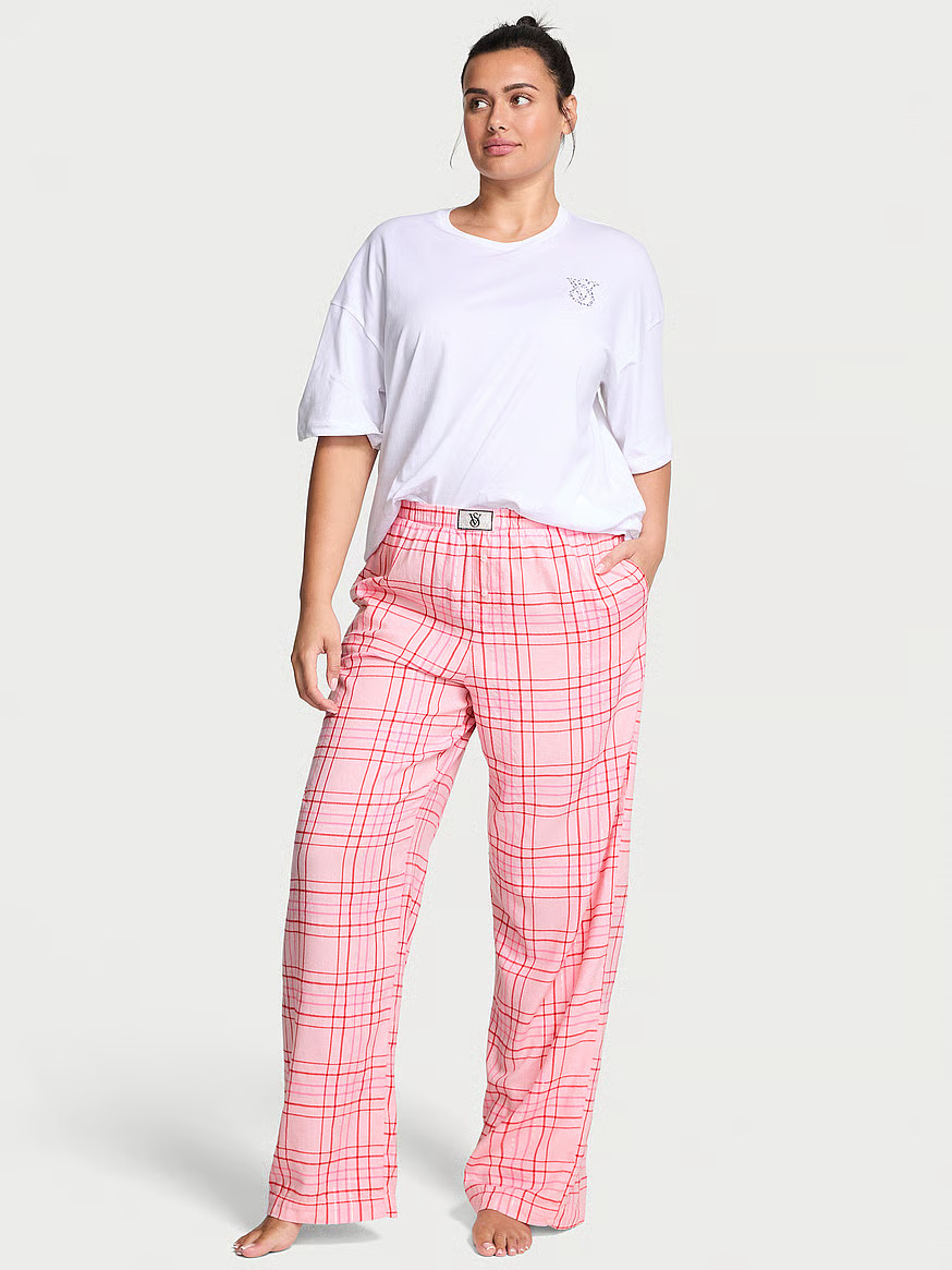 Buy Flannel Short-Sleeve Long Tee-Jama Set, Black - Order Pajamas Sets online - Victoria's Secret... | Victoria's Secret (US / CA )