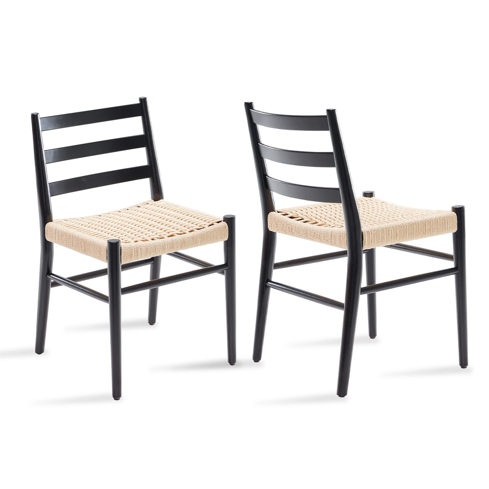 Rattan Dining Room Chairs Set of 2 with Comfortable Woven Seat, Fully Assembled, Black | Amazon (US)
