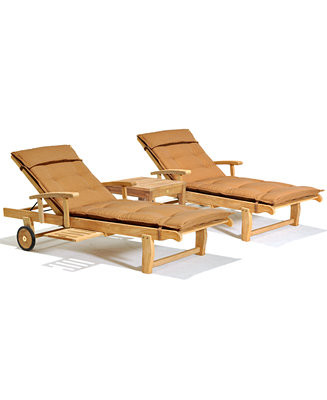 Bristol Outdoor Teak 3-Pc. Chaise Set (2 Chaise Lounge and 1 End Table), Created for Macy's  - Ma... | Macy's