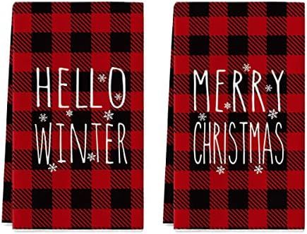 Artoid Mode Buffalo Plaid Merry Christmas Kitchen Towels Dish Towels, 18x26 Inch Hello Winter Season | Amazon (US)