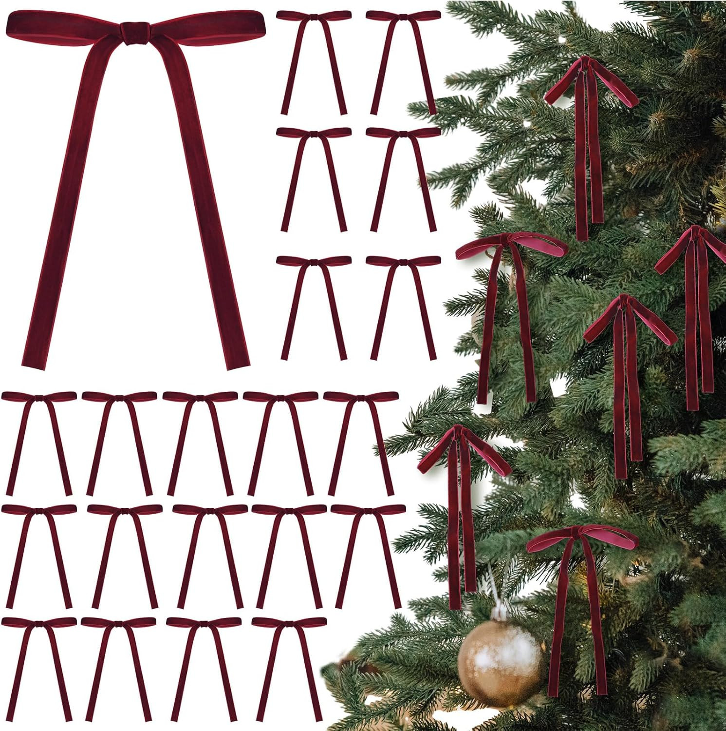 24 Pcs Velvet Bows Christmas Tree Ornaments Vintage Velvet Ribbon Bows for Tree Garland Wreath In... | Amazon (US)
