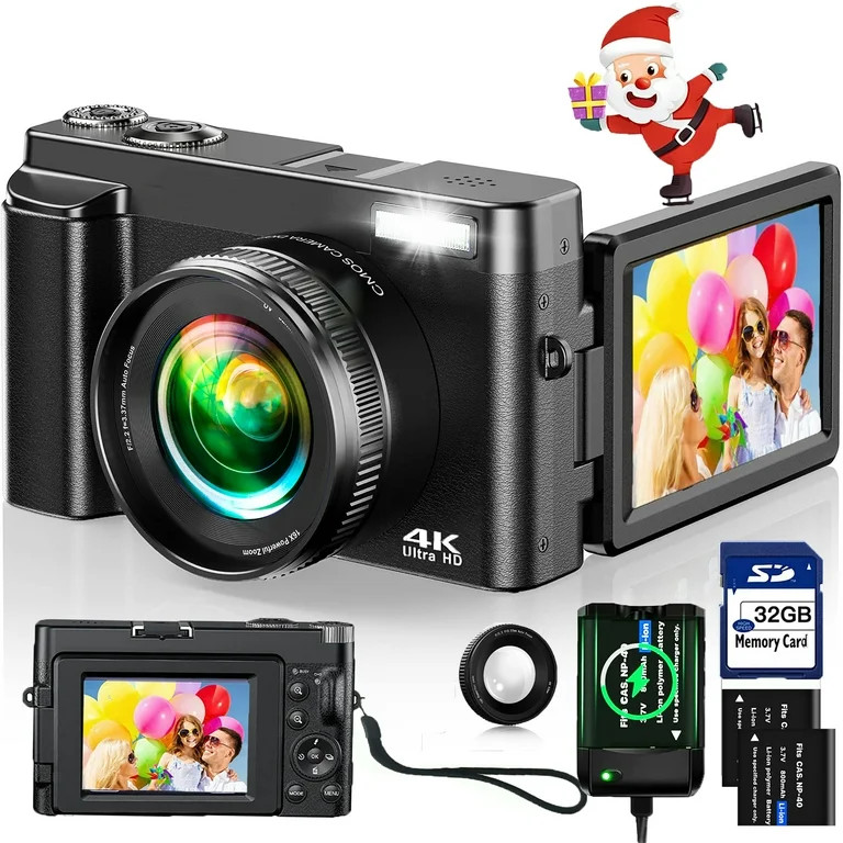 Digital Camera 4K Vlogging Camera for Youtube Autofocus with 32GB SD Card,180°Flip Screen 16X Di... | Walmart (US)