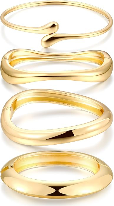 Chunky Gold Bangle Bracelets for Women, 14k Gold Plated Dainty Cuff Stackable Bangles Set, Trendy... | Amazon (US)