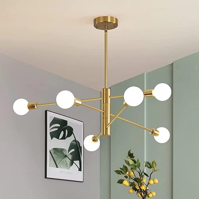 Deyidn Sputnik Chandelier Modern Industrial E26 Gold Chandeliers Mid Century Ceiling Lighting Fix... | Amazon (US)