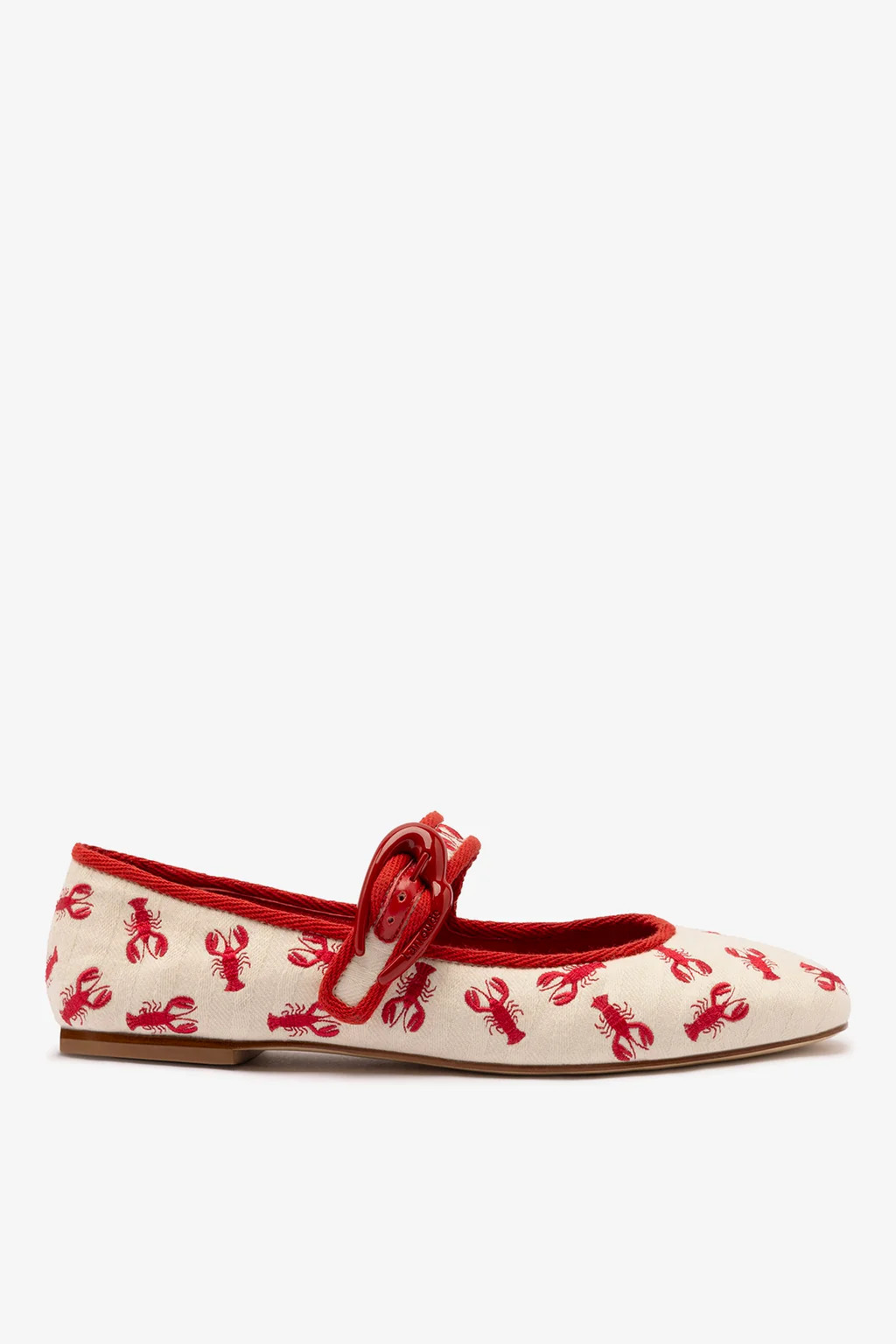 Verona Ballet Flat In White Striped Fabric and Lobster Embroidery | Larroude