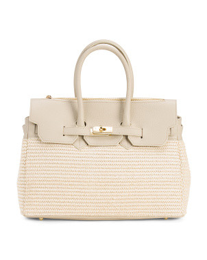 Made In Italy Straw Satchel With Leather Trim And Flap Belt Detail | Handbags | Marshalls | Marshalls