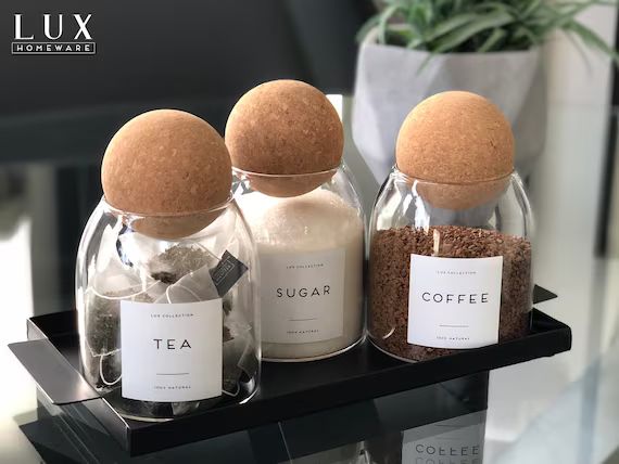 Tea  Coffee  Sugar CORK BALL Glass Storage Jars Personalised | Etsy | Etsy (US)