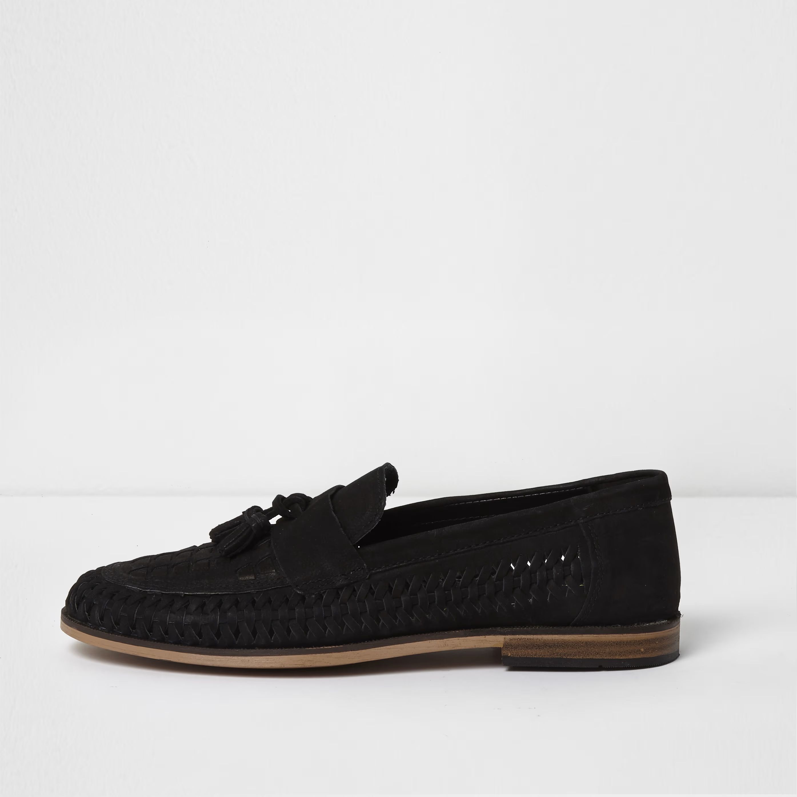 Mens River Island Black suede woven tassel loafers | River Island (UK & IE)