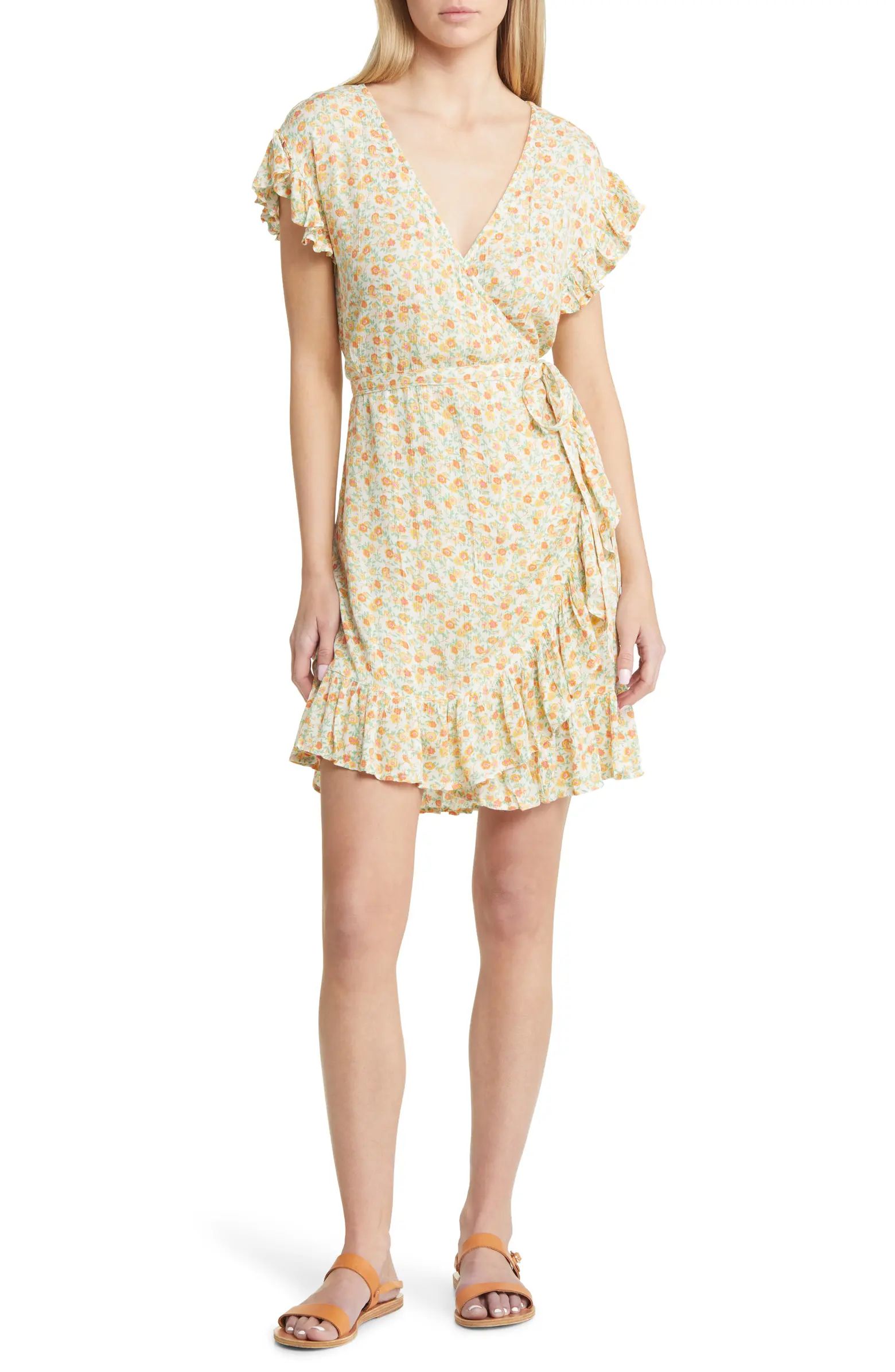 x Sun Chasers Wrap & Roll Floral Ruffle Wrap Minidress | Nordstrom