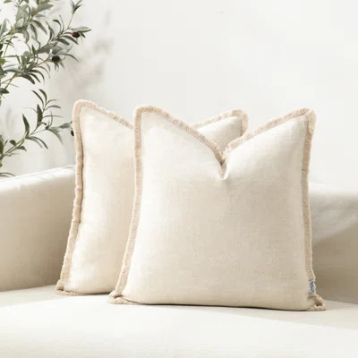 Cozy Soft Washed Linen Textured Boho Farmhouse Pillow Cover With Tassels Edge | Wayfair Professional