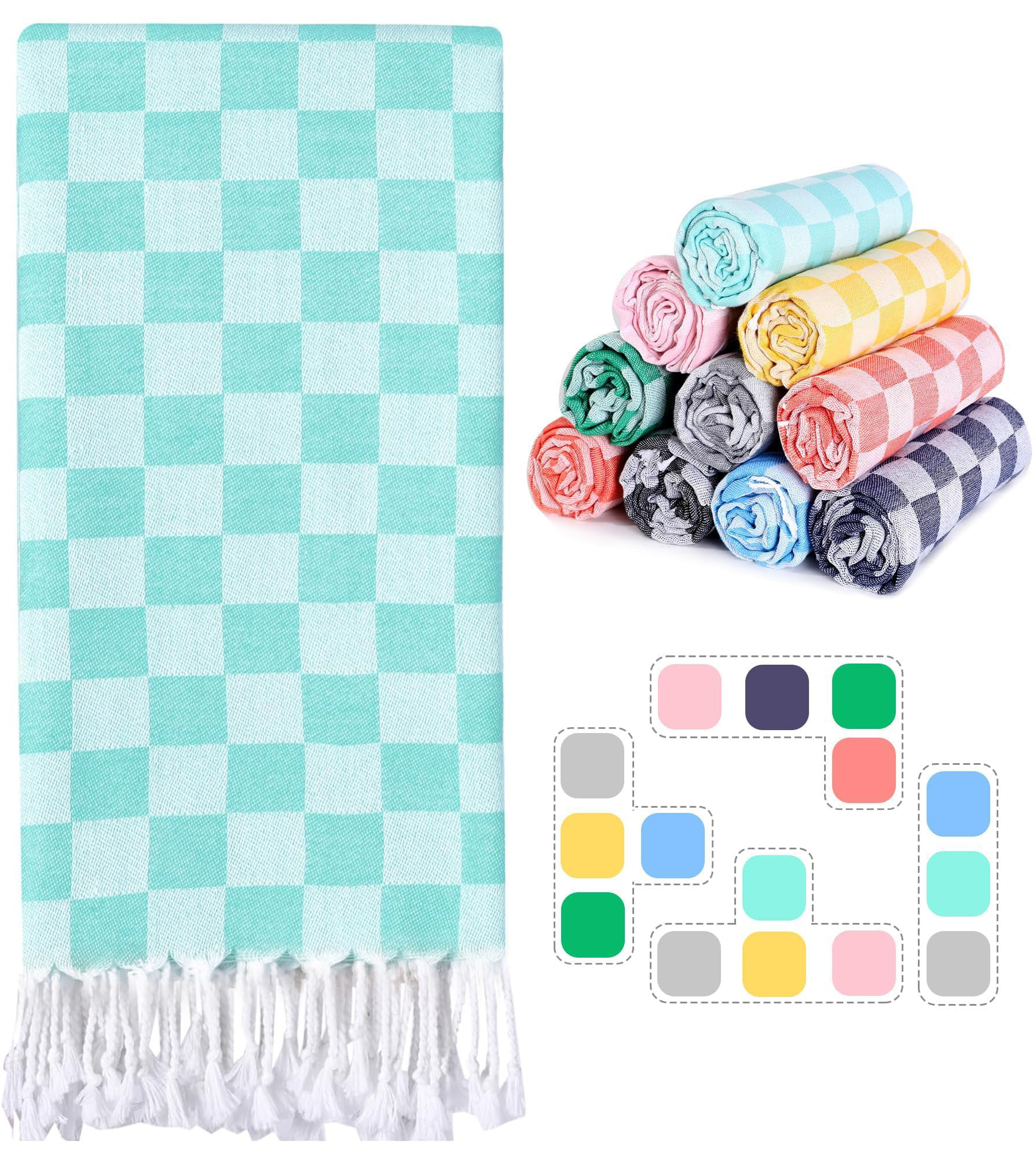 Checkered Plaid Turkish Beach Towel Vacation Essentials Blanket Sand Free Quick Dry Oversized Thin Cloud Clearance Alaska Cruise Summer Accessories Beach Gift Must Haves Gear Stuff Travel Gadgets | Amazon (US)