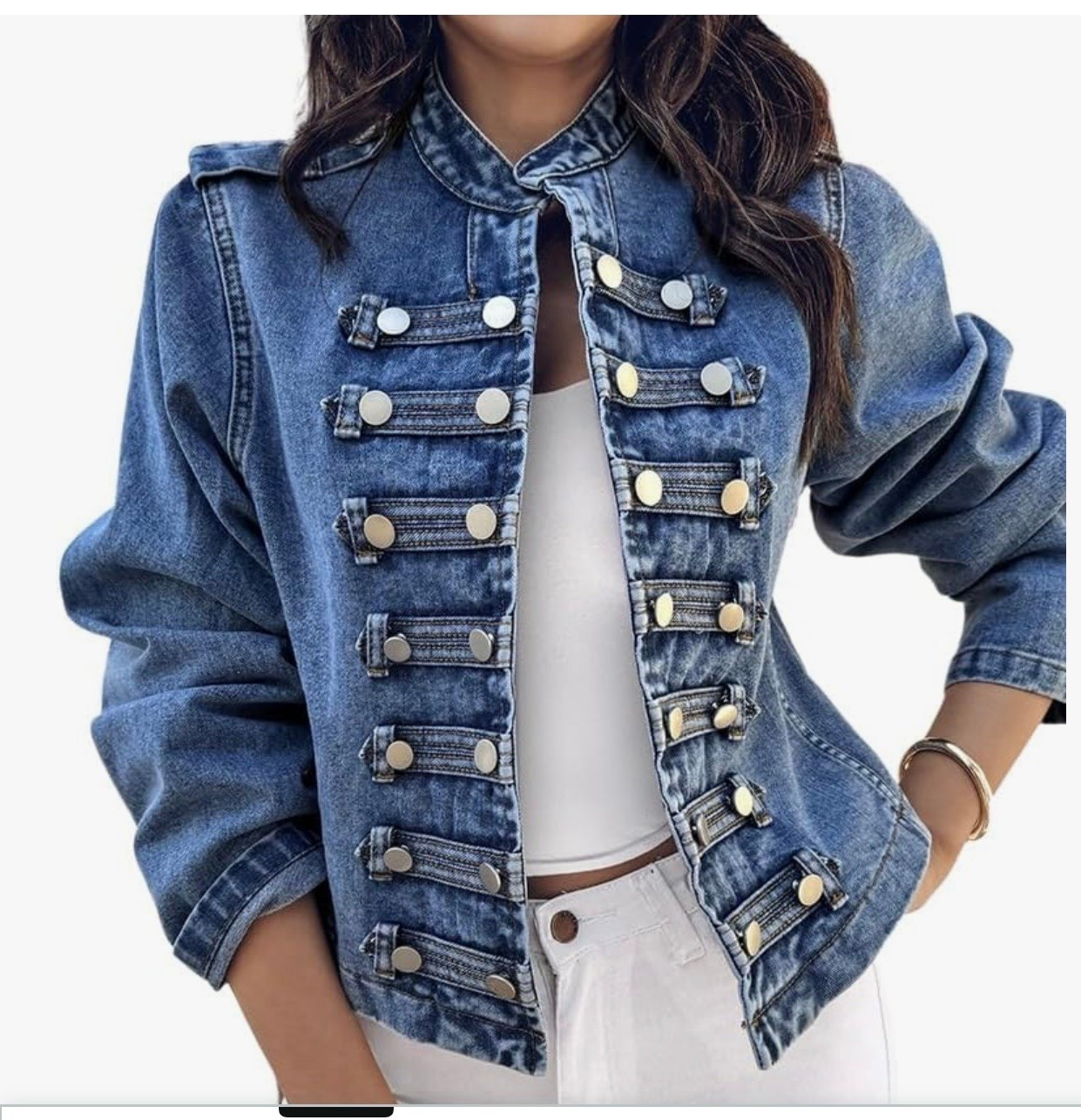 I love this denim band jacket, also comes in black