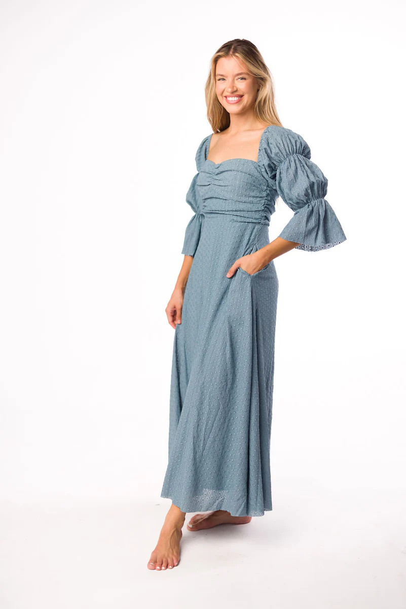 Corrine Tiered Sleeve Maxi Dress with Pockets in Dusty Sky - Bump Frie | Worth Collective