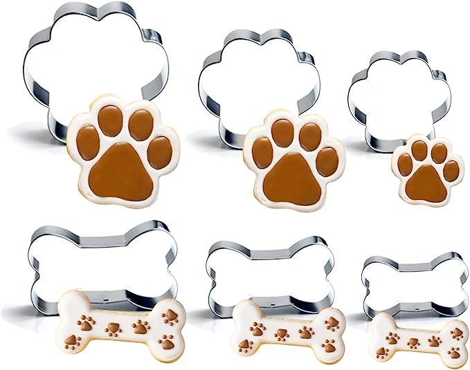 KAISHANE 6 PCS Dog Paw&Bone Cookie Cutter Set, Stainless Steel Biscuit Cutters for DIY Baking Fon... | Amazon (US)