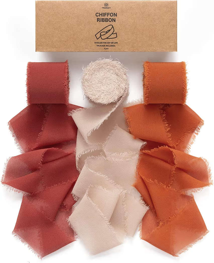 Vitalizart Fall Handmade Chiffon Silk Ribbon Fringe 1.5" x 21 Yd Terracotta Frayed Edges Ribbons ... | Amazon (US)