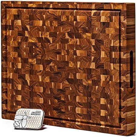 Ziruma Large End Grain Teak Wood Cutting Board (20x15x2 in.) Cured with Beeswax and Natural Oils - E | Amazon (US)