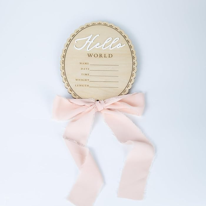 Baby Announcement Sign 6.5 Inch Wooden Hello World Newborn Welcome Sign Birth Name Plaques for Ph... | Amazon (US)