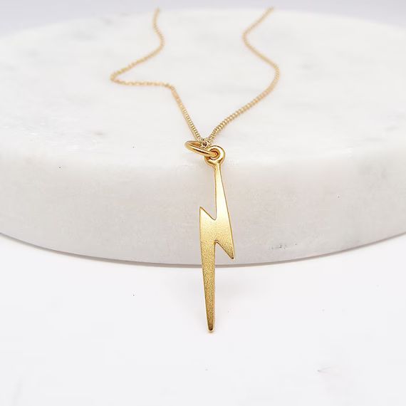 Lightning Bolt Charm Necklace - Gold Lightning Bolt - Silver Lightning | Etsy (US)