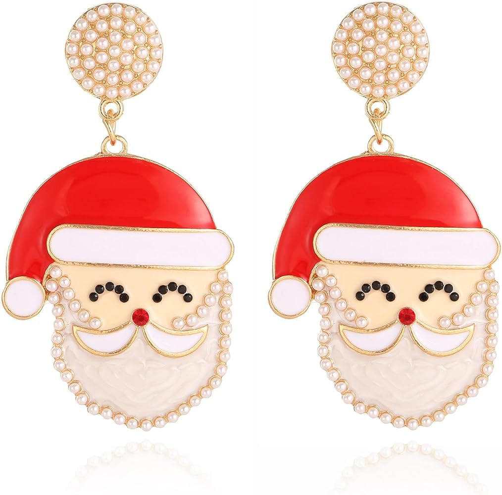 Merry Christmas Earrings Rhinestone Statement Earrings Xmas Tree Bow Bulbs Cane Reindeer Santa Sn... | Amazon (US)