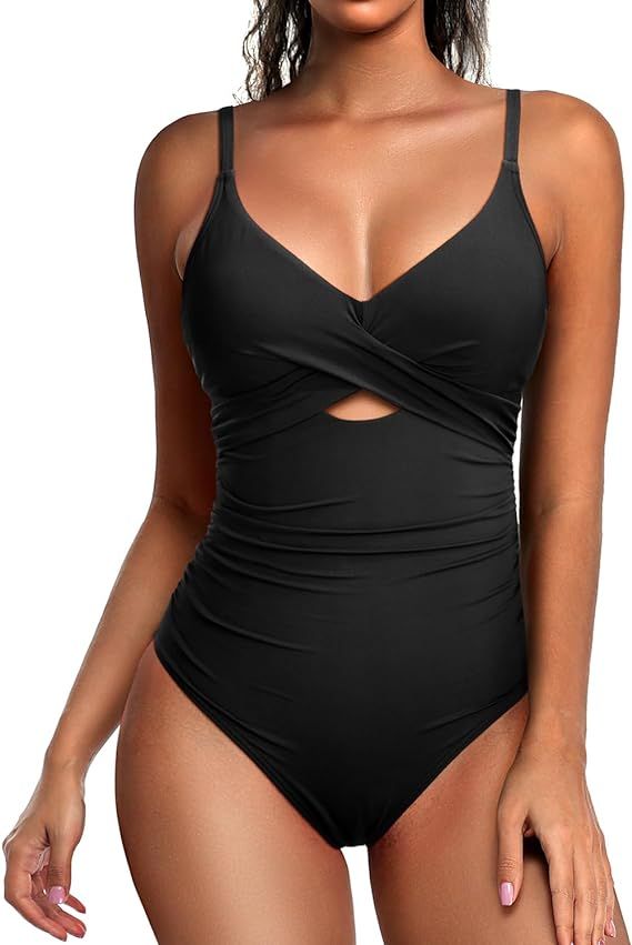 Tempt Me Women One Piece Swimsuit Tummy Control Bathing Suits Cutout V Neck Twist Front Swimwear | Amazon (US)