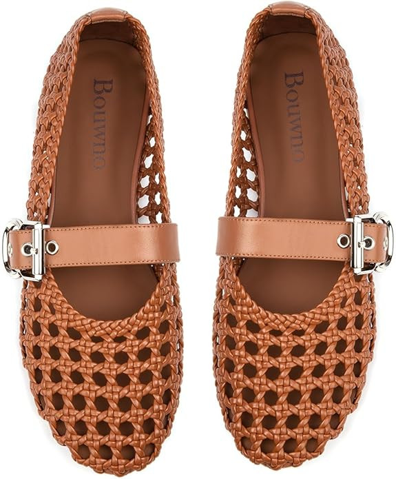 Mary Jane - Zapatos planos de malla para mujer, tejidos a mano, zapatos planos de cuero con punta... | Amazon (US)