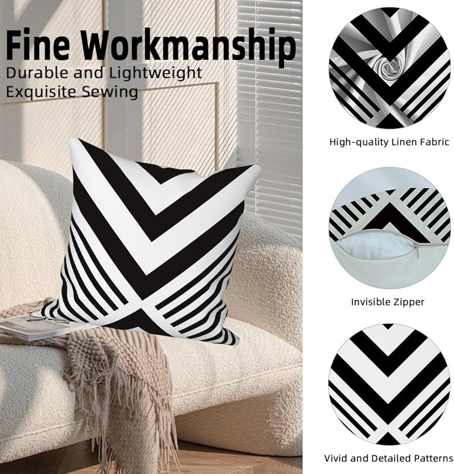 4 Pcs/Set Geometric Throw Pillow Covers Black White Striped Line Circle Minimalist Geometry Moder... | Amazon (US)