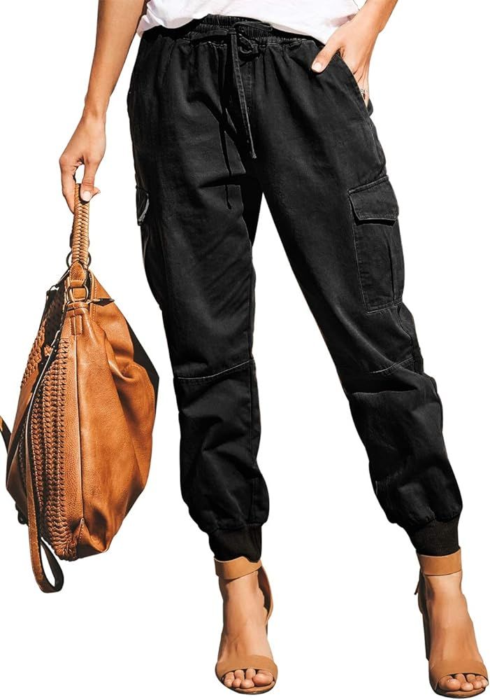 Ohvera Women's All Occasions Paper Bag Waist Pants Trousers with Tie Pockets | Amazon (US)