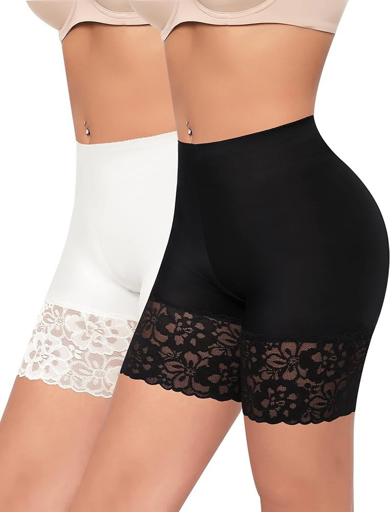 Slip Shorts for Under Dresses Women Anti Chafing Underwear Seamless Boyshorts Panties Lace Under ... | Amazon (US)