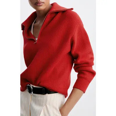 MANGO Quarter Zip Sweater in Medium Brown at Nordstrom | Nordstrom