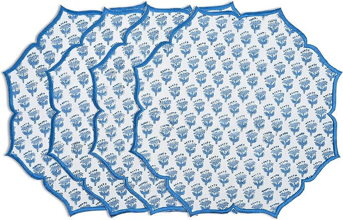 CPC Cotton Placemats Set of 4-Handmade Block Printed Double Layered, Machine Washable, Flower Sca... | Amazon (US)