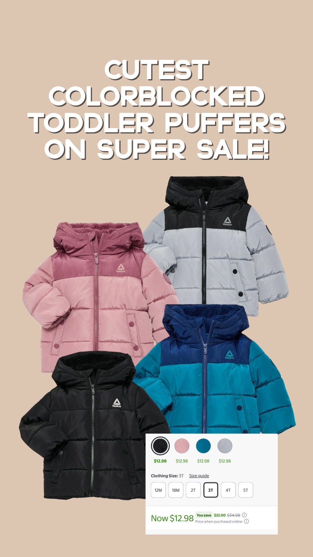 AMAZING #WalmartSale on these Reebok toddler puffer coats! You save $22!!! Sizes 12m-5T! Perfect for those cold winter days ahead!

#LTKSaleAlert #LTKKids #LTKSeasonal